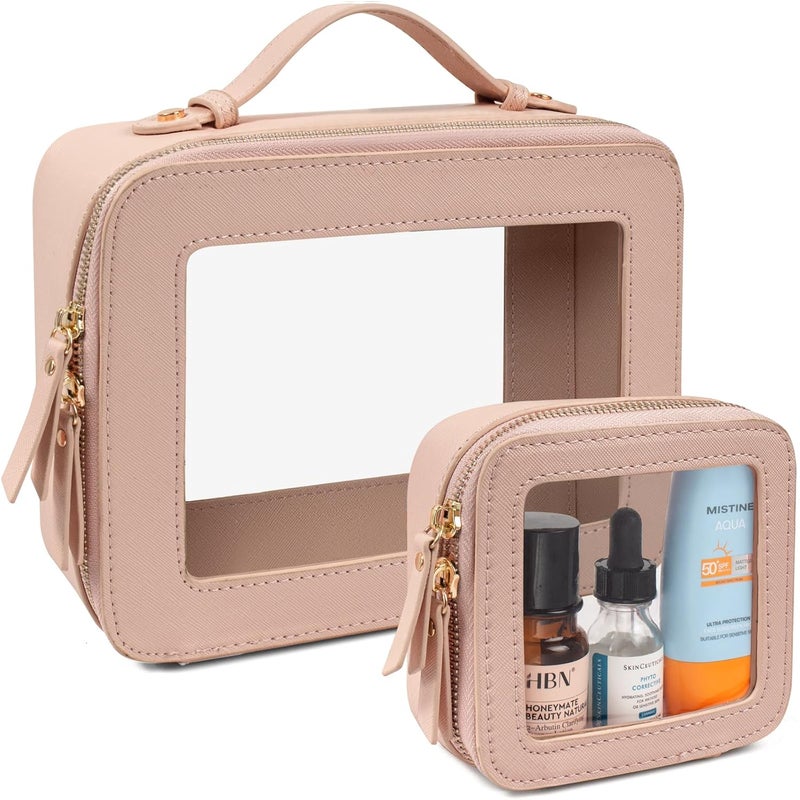 LETGO Clear Makeup Bags Set - TSA Approved Toiletry Bag with Handle Large Opening, Clear Toiletry Bags Case Pouch for Traveling Travel Car Orangizer Storage Essentials (Mini+Large Nude) - Image 1